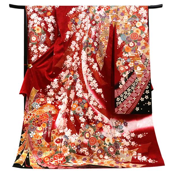 振袖 京友禅 仕立て付き 赤色 新品 購入 販売 古典柄 束ね熨斗 正絹