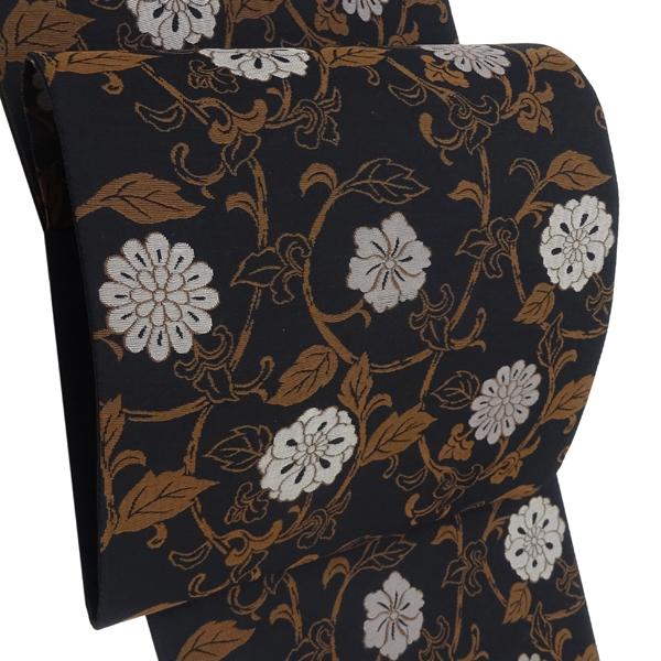 10%OFFクーポンあり 木原織物 洒落袋帯 黒 絹 仕立て上がり 新品 販売 購入 西陣織 カジュアル 袷用 古典柄 唐草 絹 ブラック fo-512