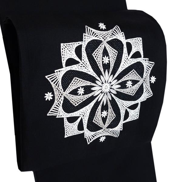 刺繍袋帯 コマキ 仕立て付き 黒 スワトウ刺繍 汕頭刺繍 雪華 刺繍袋帯 コマキ 仕立て付き 黒 スワトウ刺繍 汕頭刺繍 雪華