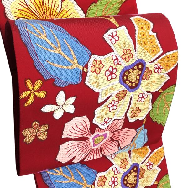 20%OFFセール 袋帯 赤 帯屋捨松 仕立て付き 礼装用袋帯 フォーマル袋帯 花苑紋 唐花 正絹 新品 販売 購入 西陣織 未仕立て 絹 仕立て込み fo-910