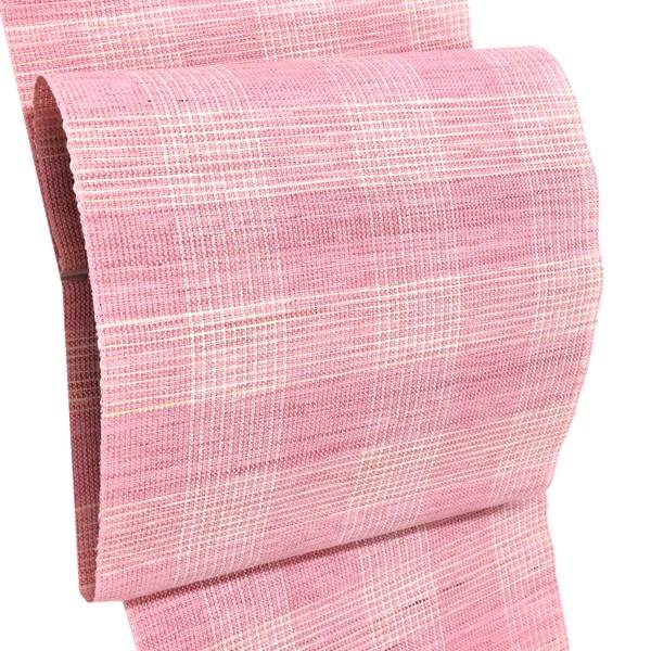 米沢麻八寸名古屋帯 ピンク系 新品未使用15%OFFクーポンあり 楮紙布 夏 