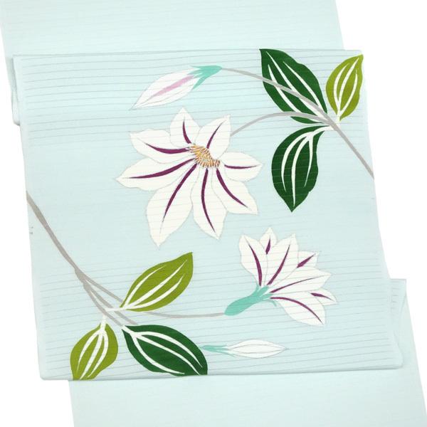 15%OFFクーポンあり 一富司 夏名古屋帯 水色 仕立て付き 百合 お茶会