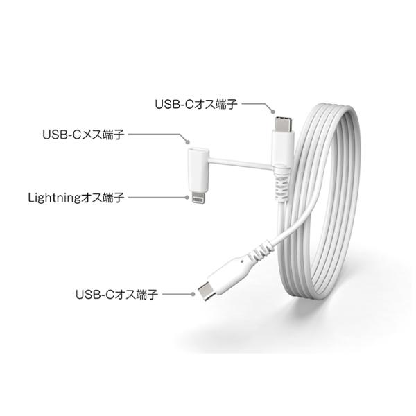 Lightning�ϊ��R�l�N�^�t�BUSB�[�d�������P�[�u�� 1.2m �yType-C - Type-C�z(AJ676) ���i�摜2