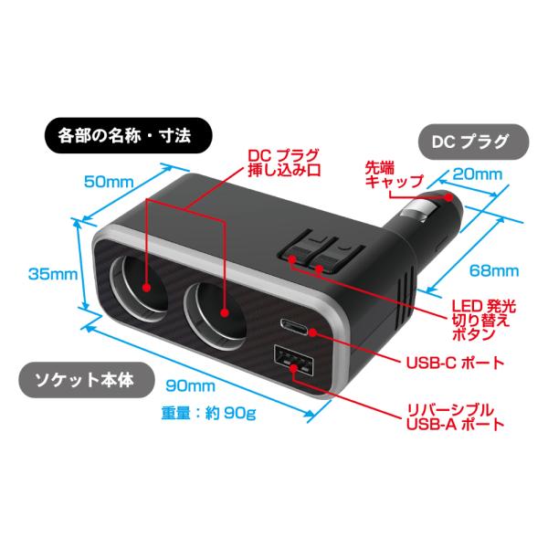 �y���C���{�[LED�����z2�A�_�C���N�g�\�P�b�g PD�Ή�Type-C�|�[�g/���o�[�V�u��USB-A�|�[�g ���v�ő�42W (KX243) ���i�摜2