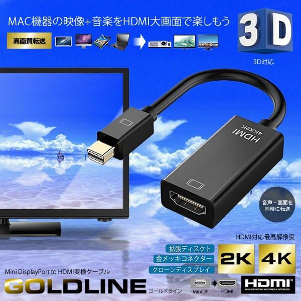 MAC用 ゴールドライン Mini DisplayPort to HDMI変換ケーブル 高解像度 4K 3D対応 変換アダプタ GOLDLINE