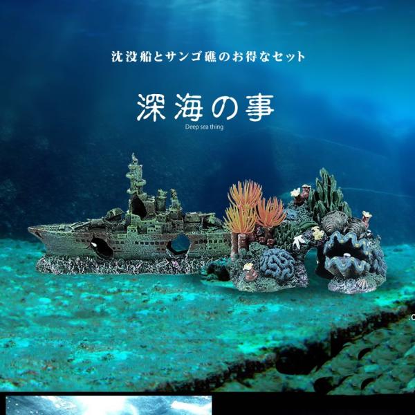 深海の事 2種類セット 沈没船 サンゴ礁 2種類セット アクアリウム 水槽 オブジェ オーナメント 水中 テラリウム ジオラマ リアル 模型 船 おしゃれ 男前 インテリア 2 Sinkai 代購幫