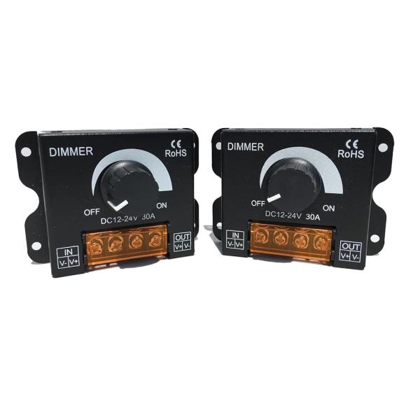 調光器 led スイッチ 調光 コントローラー ボリューム式 12V 24V 30A ディマー 無段階 明るさ 光 調節 2個 セット