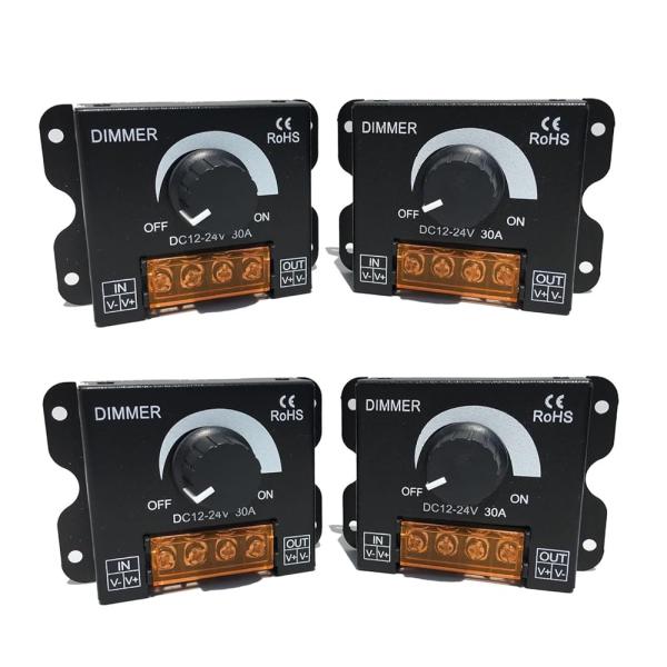 調光器 led スイッチ 調光 コントローラー ボリューム式 12V 24V 30A ディマー 無段階 明るさ 光 調節 4個 セット
