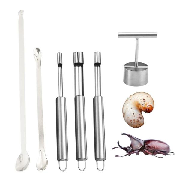 「商品情報」「主な仕様」カブトムシやクワガタの幼虫を傷つけずにスムーズな移動: 2種類の幼虫移動、入れ替え用スプーンが揃い、異なる形状で幼虫のサイズに合わせた扱いが可能。菌糸ビンの交換作業がより安全で効率的に行えるカブクワ用品です。多用途な...