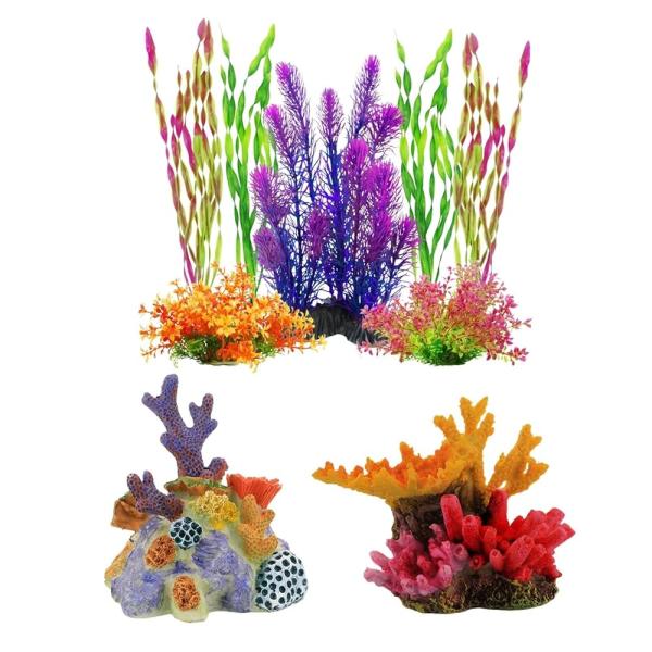 人工水草 アクアリウム オブジェ 水槽 水草 人工 レイアウト サンゴ 珊瑚 飾り 金魚 メダカ 熱帯魚 9点 セット