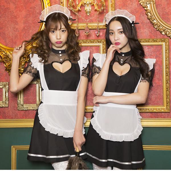 メイド コスプ メイド服 コスプレ衣装 黒 白 可愛い シンプル セクシー かわいい GLOWHOLIC ハートメイド