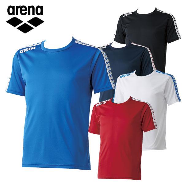 アリーナの象徴的なデザインであるラインがデザインされたTシャツ。吸水速乾性に優れたバックメッシュを使用しているため、プールサイドでの着用に適しています。前後のスペースに、チーム名やロゴが入れやすいデザインです。素材：ポリエステル100%