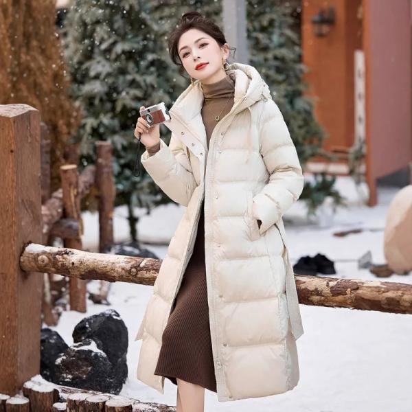 ダウンコート レディース ダウンジャケット ミドル丈 フード付き ホワイトダックダウン 軽量 アウター コート 女性 高品質 暖かい 保温性 ベルト付き 秋冬