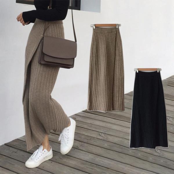 ニットスカート タイトスカート レディース マキシ丈 ニット 巻きスカート 上品　ラップスカート スリット タイト ストレッチ ロングスカート 体型カバー お洒落