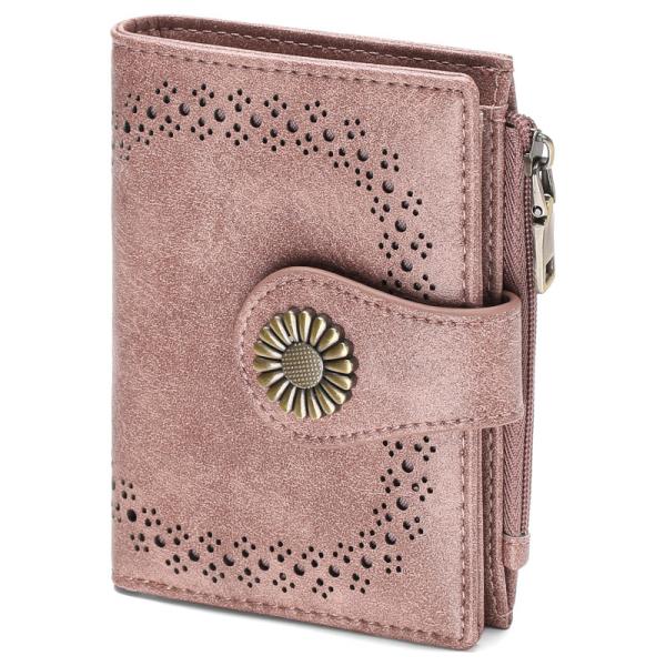 SENDEFN ウォレット レディース 二つ折り 財布 カードケース 小銭入れ RFID 盗難防止 カードホルダー バックル PUレザー コンパクト ウォレット ジッパー付き