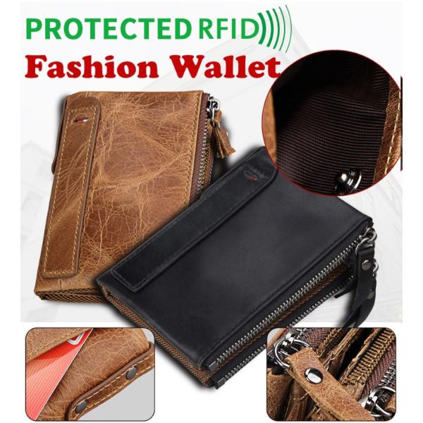 クレイジーホースレザー 本革 メンズウォレット 財布 ダブルジッパー コインケース メンズ 2つ折り 小銭入れ 紳士用 高品質 RFID 盗難防止 磁気スキミング防止