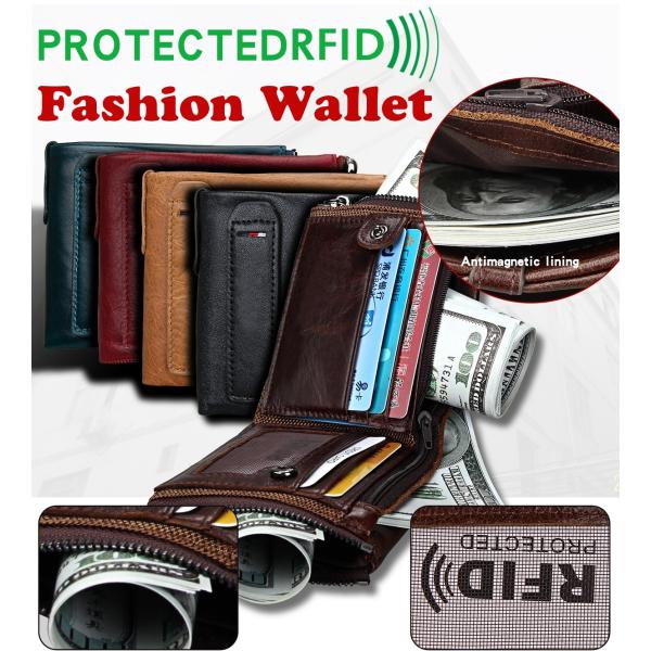 クレイジーホースレザー 本革 メンズウォレット 財布 ダブルジッパー コインケース メンズ 2つ折り 小銭入れ 紳士用 高品質 RFID 盗難防止 磁気スキミング防止