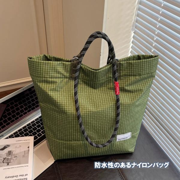 トートバッグ リップストップ生地 ショッピングバッグ チェック柄 2WAY A4収納可能 通勤 通学 和風 アウトドア 防水 軽量 カジュアル ナイロンバッグ 耐摩耗性