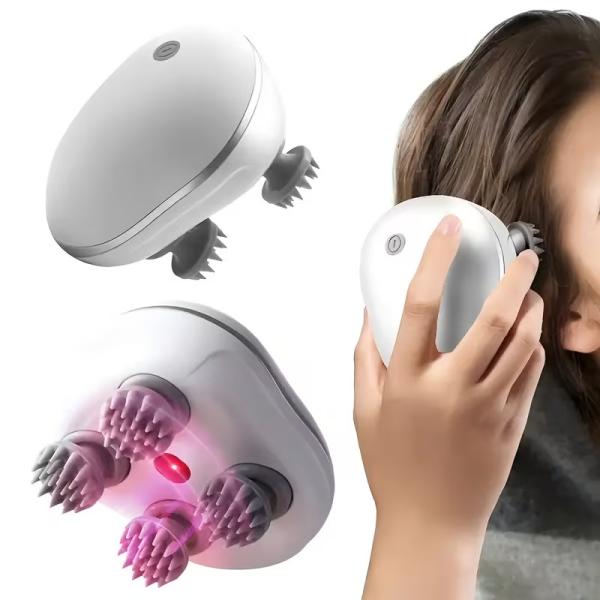 ヘッドマッサージャー 頭皮もみ 赤色LED光 電動頭皮ブラシ シャンプーブラシ 回転式 ヘアケア スカルプブラシ 頭皮 毛穴 生活防水 3段階 速度モード