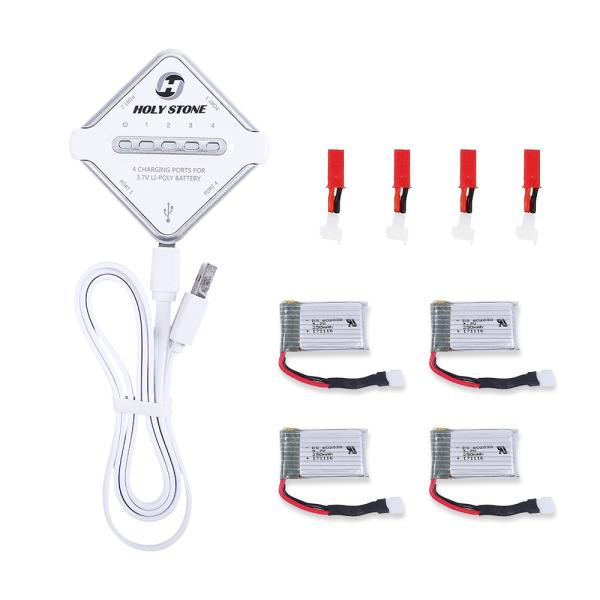 Holy Stone 3.7V 250mAh Lipo 4in1充電器1個とバッテリー4個セット バッテリー For Holy Stone HS177 過充＆放電保護機能付 2.5A 急速充電