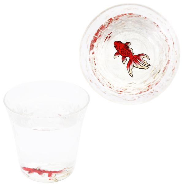 華正工房 金魚 シルバー 水紋型 盃｜華正蒔絵ガラス 酒器 日本製 金沢銀箔｜ギフト・誕生日・金運の意匠