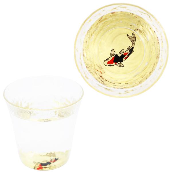 華正工房 錦鯉 ゴールド 水紋型 盃｜華正蒔絵ガラス 酒器 日本製 金沢金箔｜ギフト・誕生日・出世の意匠