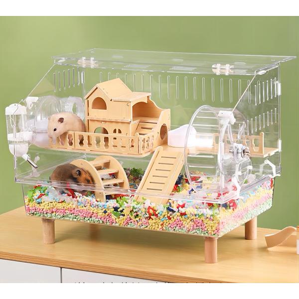 ハムスターケージ 透明 アクリル製 2階建て ハムスター ハウス 飼育