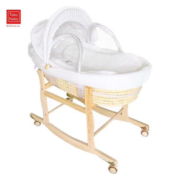 【製品仕様】重量/約7kg 荷重/約25Kg サイズ/上の図に示す【材質】トウモロコシ皮、小麦茎 、山草【セット内容・付属品】 前掛け、布団、海綿敷、日遮る棚、枕、蚊帳、木製クレードルボトムサポート、ホイール【配件材質】バスケット：トウモロ...