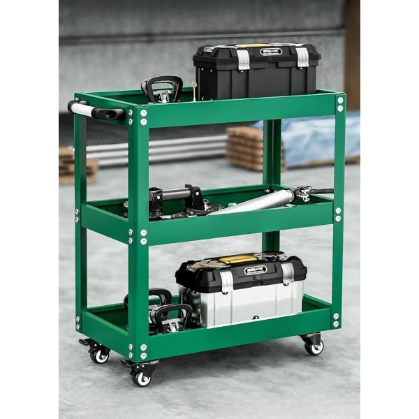 ツールワゴン ツールカート 3段 キャスター付き グリーン 耐荷重150KG