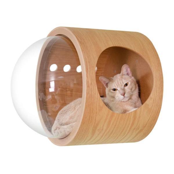 キャットウォーク 壁付け 木製 宇宙船 猫ハウス 透明ペット用ベッド 空気穴で ドーム状 猫用ベッド キャットタワー キャットステップ 壁付け対応 床置き対応 お