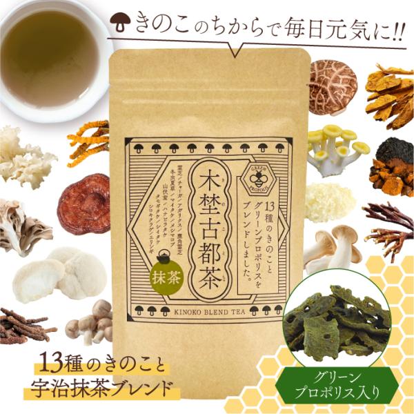 グリーンプロポリス入り 木埜古都茶 きのことちゃ  13種のきのこと無添加抹茶ブレンド | 霊芝/冬虫夏草/チャーガ/メシマコブなど