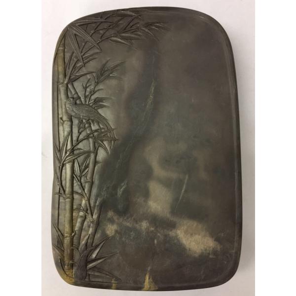 JXY-01】刻竹鵲老坑18.5x12.8xH3.0cm 木箱入り : 華東貿易 中国製書道