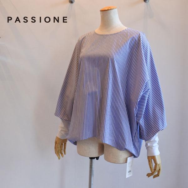 PASSIONE（パシオーネ） 後ろ裾バルーン ストライプドルマンブラウス