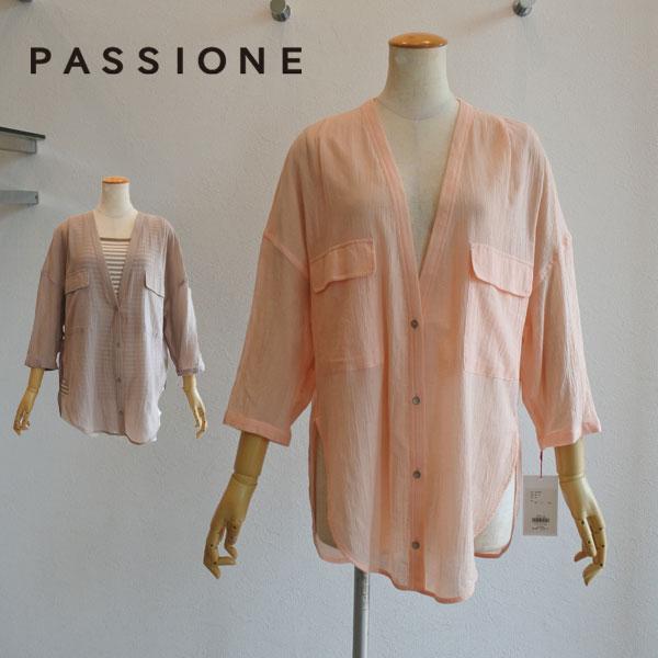 PASSIONE（パシオーネ） 30％OFF SALE コットン7分袖シャツブラウス