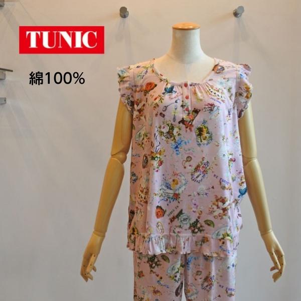 鴨居羊子 TUNIC 半袖シャツ 花柄 リボン 天使 綿100%ローンサッカー 