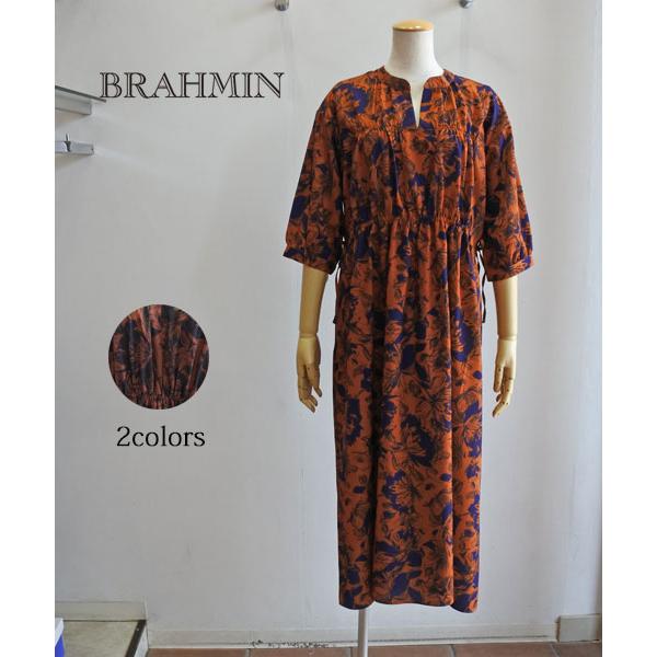 ブラーミン 7分袖ワンピース フラワープリント キーネック スキッパー衿 B あすつく 送料無料 Brahmin 新作秋物 B Katoreya 通販 Yahoo ショッピング