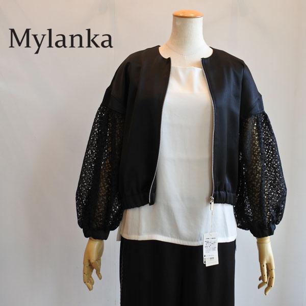 MyLanka（ミランカ） ノーカラーブルゾン 袖レース ジップアップ 