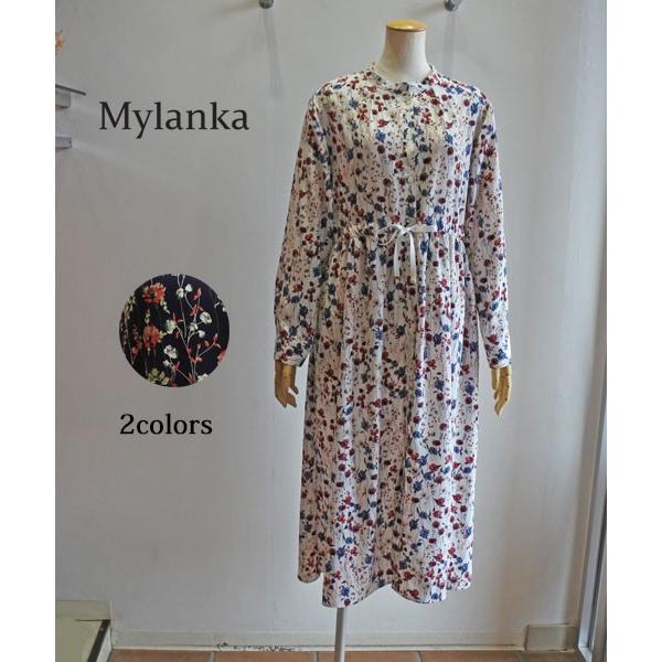 ミランカ 花柄プリントワンピース フラワープリントデジン 長袖ワンピース M 送料無料 あすつく Mylanka 新作春夏物 M Katoreya 通販 Yahoo ショッピング