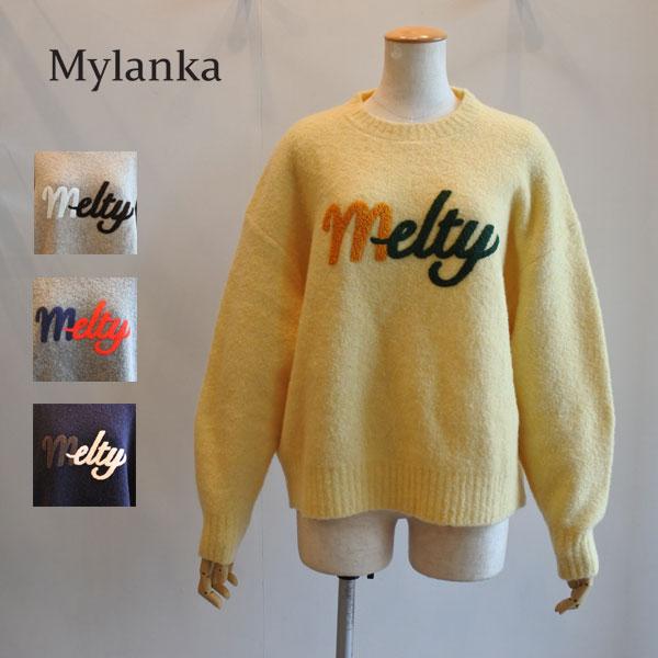 MyLanka（ミランカ） ウール混ブークレフリースロゴニット 軽量 クルー