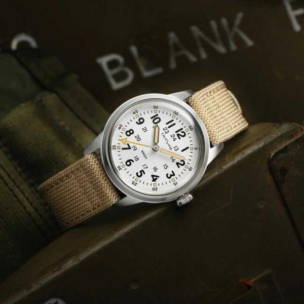 OUTLINE アウトライン ミリタリーType1950 スイープセコンド付きSEIKO Cal.VH31 クォーツ腕時計 男性用腕時計 24時間表示 ミリタリーウォッチ(WHT)