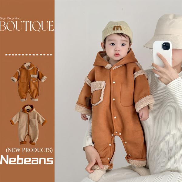 ロンパース 男の子 女の子 秋 冬 70 80 長袖 ベビー服 カバーオール 新生児 服 もこもこ ブランド 前開き 出産祝い 裏起毛 ジャンプスーツ 厚手 無地 防寒