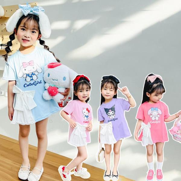 半袖 ワンピース 子供服 クロミ メロディー シナモン キティ ドレス  キッズワンピース キッズ服 女の子 可愛い パープル ブルー ピンク 春夏秋 90-140cm
