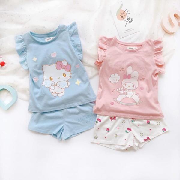 キティ ちゃん マイメロパジャマ キッズ 夏 上下セット 女の子 ルームウェア 短パン+半袖ｔシャツ 薄め 子供服 部屋着 ブルー/ピンク 90〜140