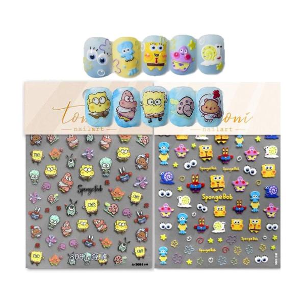 2枚--3Dネイルシール：表面に3Dの凹凸設計で、キャラクターの模様がよりリアルに見えます。安全で無毒の素材で作られ、通気性があり、長持ちし、環境に優しくて、子供でも安全してご使用いただけます。3D立体、さまざまなサイズとタイプのキャラクタ...