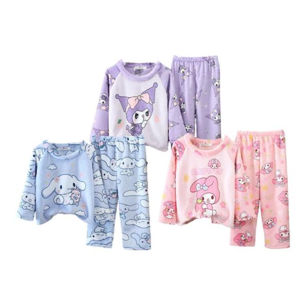 パジャマ 女の子 冬 フランネル生地 クロミ シナモンロール マイメロ  部屋着 ルームウェア 秋冬 上下セット もこもこ可愛い キャラクター ガールズ キッズ 素材構成：フランネル、ポリ混紡。　可愛い冬用パジャマセット、子供にぴったり！秋...