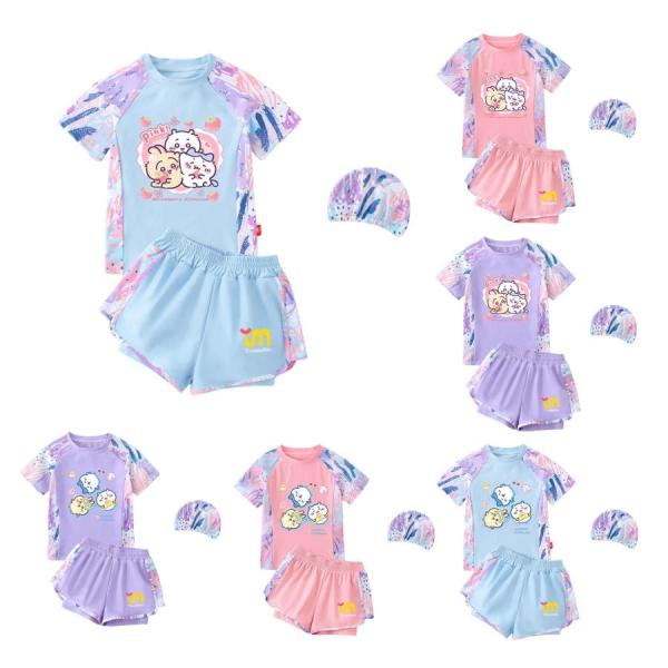 ちいかわ 水着 水泳帽付き Tシャツ 短パン 子供服 上下セット うさぎ ハチワレ 夏用 子供用 海水浴 水泳 水遊び 温泉 海プール キッズ服 かわいい 記念シャツ