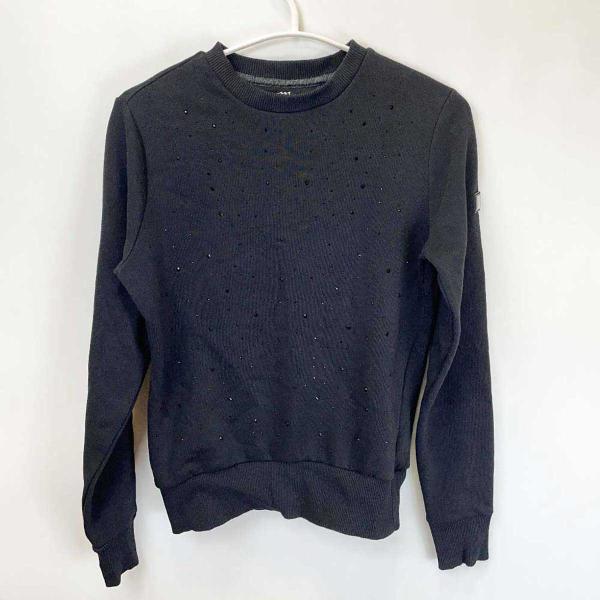 【中古】エクイライン EQUILINE ラインストーン ラウンドネック ライディングシャツ XS ブラック R09782 レディース 乗馬 馬術
