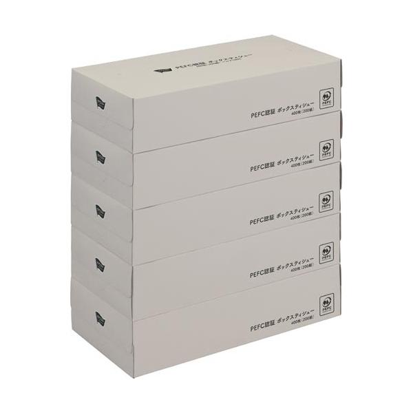 ★商品合計金額3000円(税込)以上送料無料★４００枚（２００組）でたっぷり使えるパルプ１００％ティシュー、シンプルでどんな場所にも馴染みやすいデザイン。ＰＥＦＣ認証の環境に配慮したボックスティシュー。●箱寸法／２３０×１１４×５５ｍｍ（１...