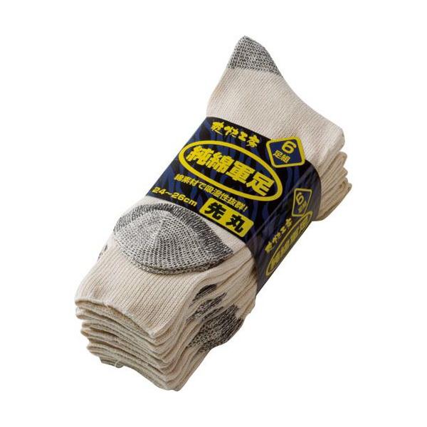 ★商品合計金額3000円(税込)以上送料無料★作業用靴下の定番品。綿１００％使用で優しい肌触り。●適応サイズ／２４−２６ｃｍ●カラー／生成●材質／綿１００％●仕様／純綿、先丸●単位／１束（６足）●メーカー品番／０５４※素材の特性上、数ｍｍの...