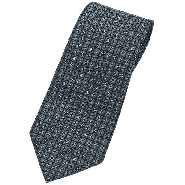 【美品】シャネル ネクタイ チャコールグレー ココマーク ジャガード イタリア製 CHANEL（シャネル） 美品 ブランド ネクタイ 高級 シルク 100